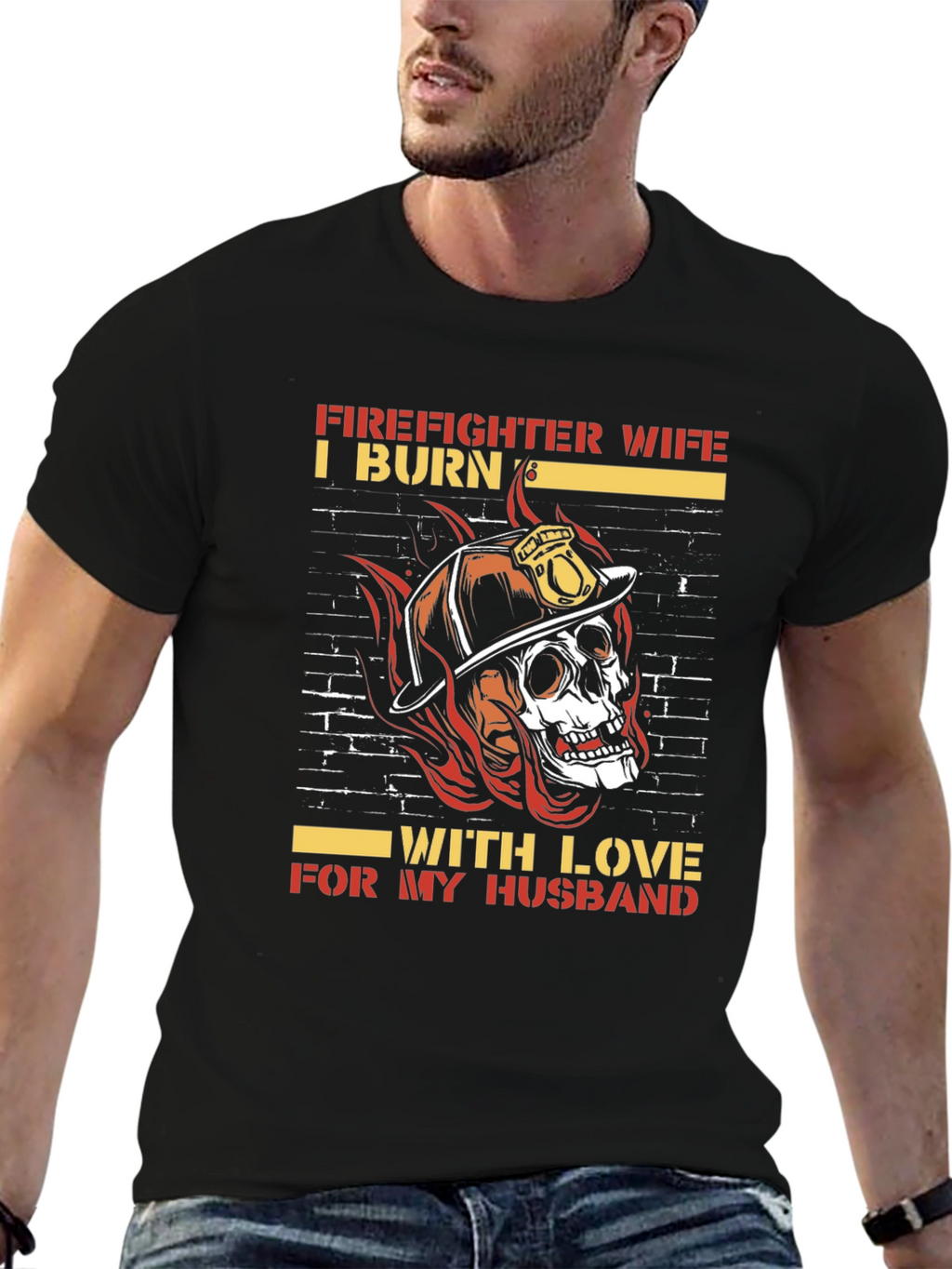Firefighter Wife Skull Graphic Tee - Husband Love