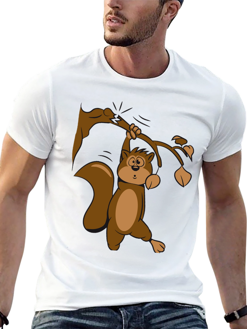 Squirrel on Branch T-Shirt - Black Cotton Tee
