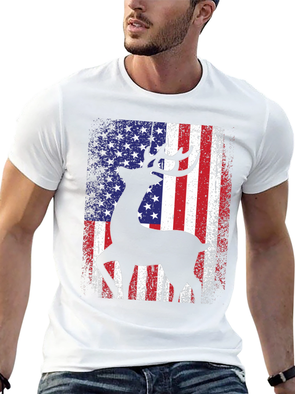 Deer American Flag Patriotic T-Shirt