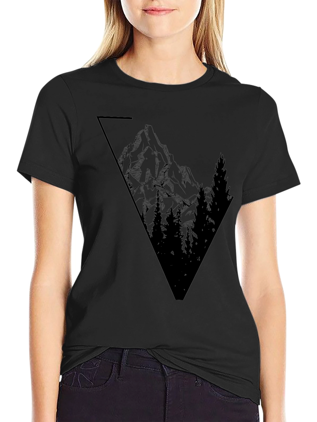 Mens Black Graphic Tee - Mountain Scene
