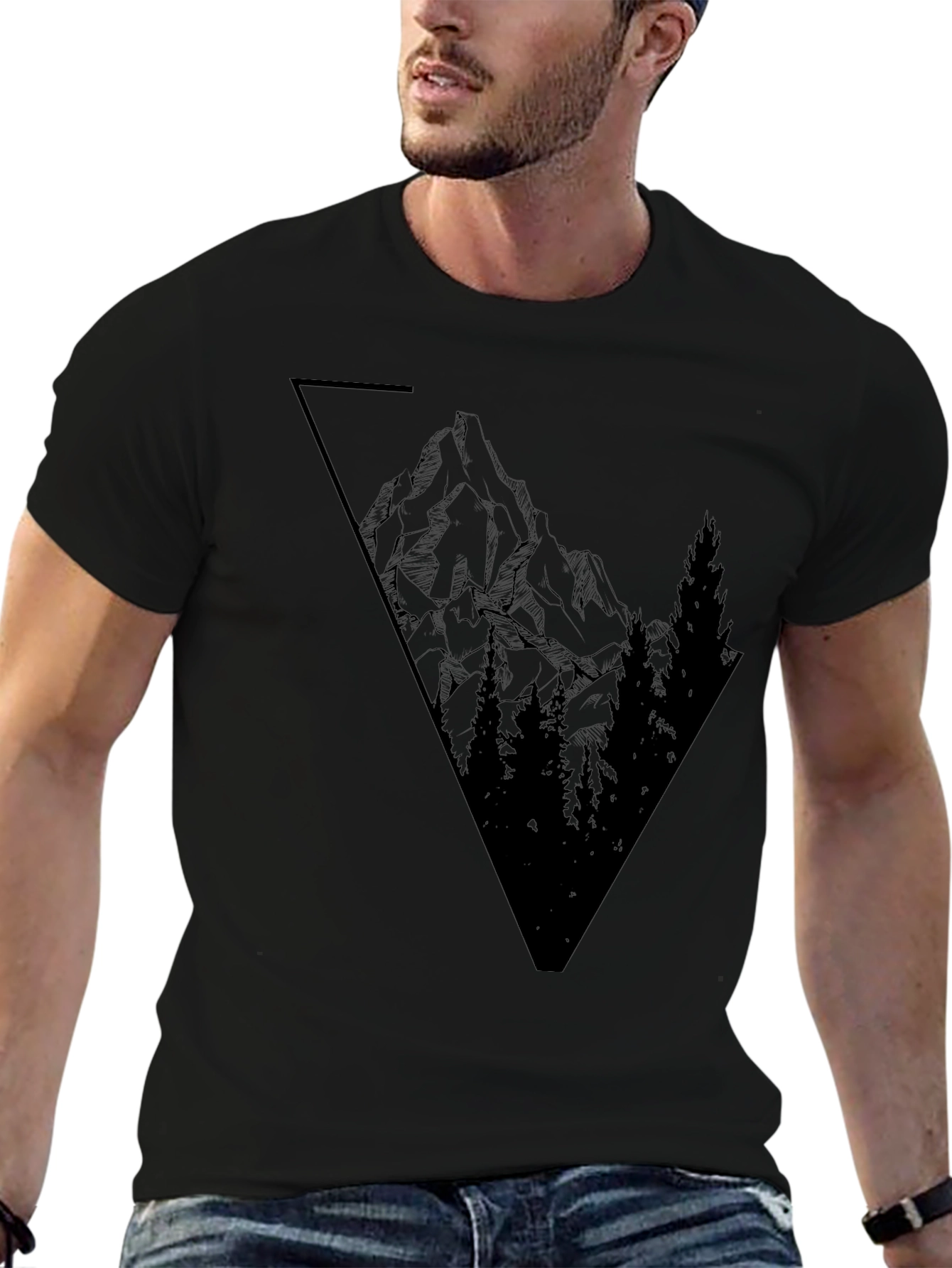 Mens Black Graphic Tee - Mountain Scene