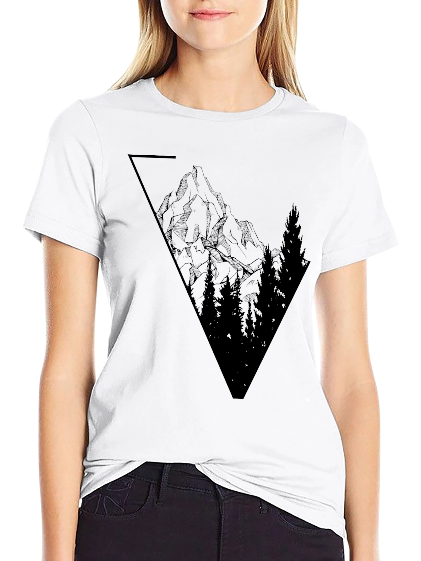 Mens Black Graphic Tee - Mountain Scene