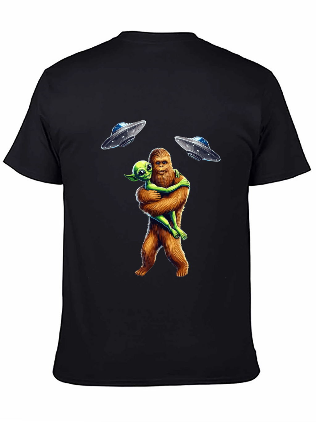 Bigfoot & Alien Hug T-Shirt: UFO Graphic Tee