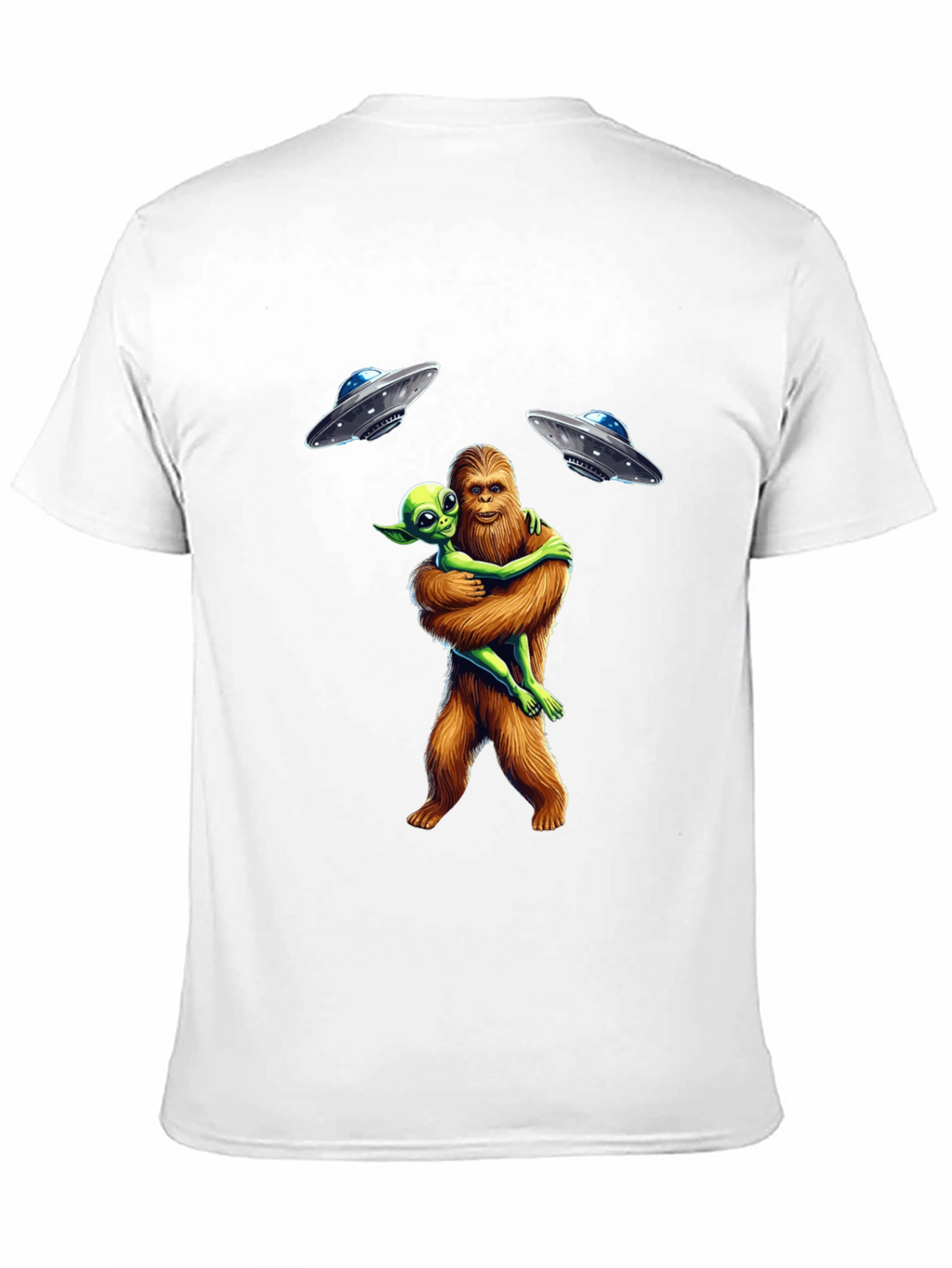 Bigfoot & Alien Hug T-Shirt: UFO Graphic Tee