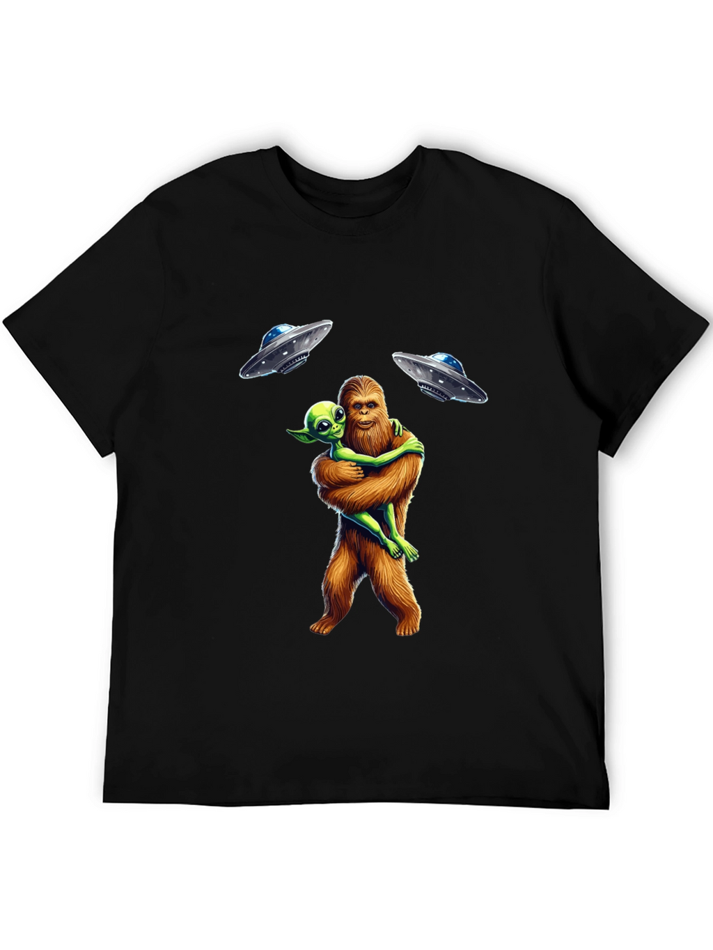 Bigfoot & Alien Hug T-Shirt: UFO Graphic Tee