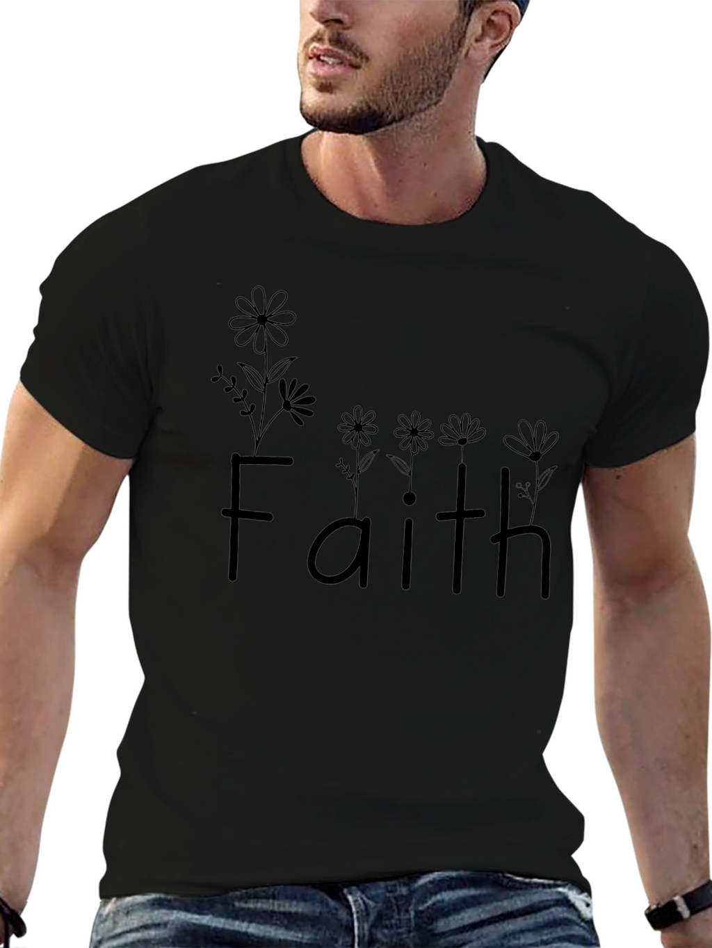 Faith Floral Graphic Tee - Unisex Black T-Shirt