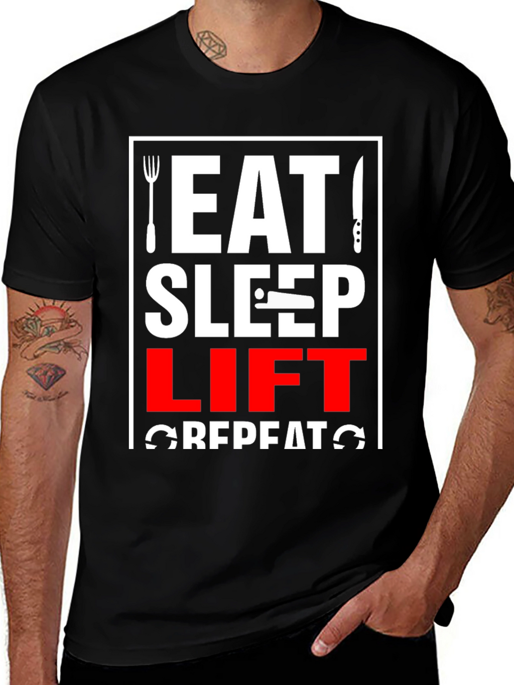 Eat Sleep Lift Repeat Black Graphic Tee