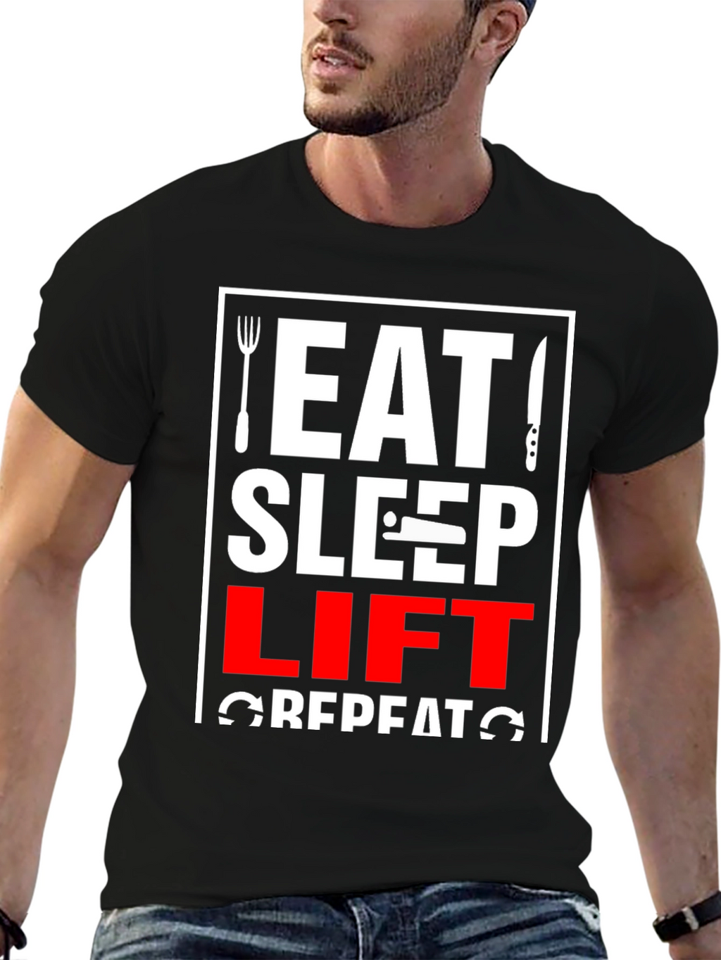 Eat Sleep Lift Repeat Black Graphic Tee