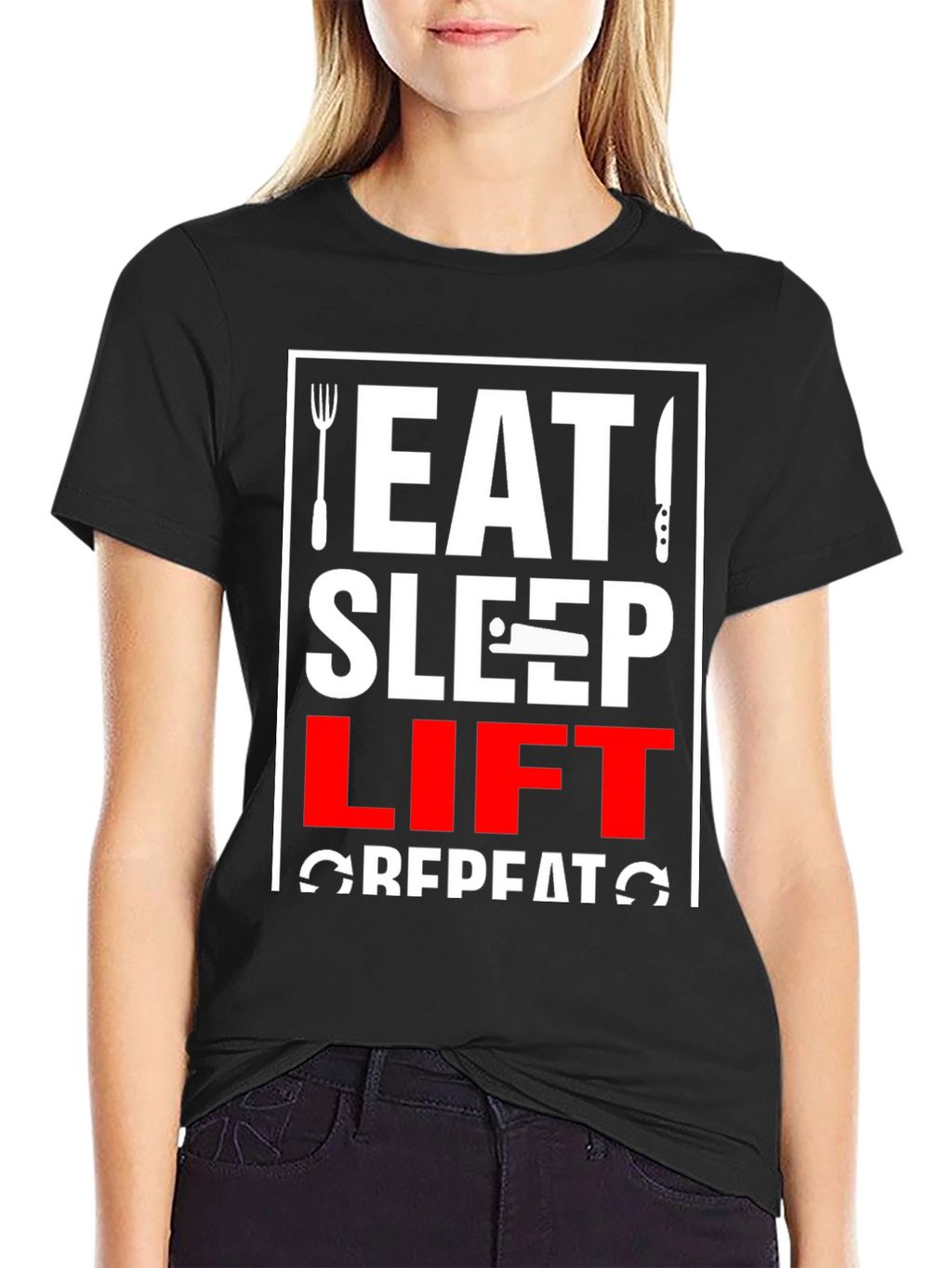 Eat Sleep Lift Repeat Black Graphic Tee