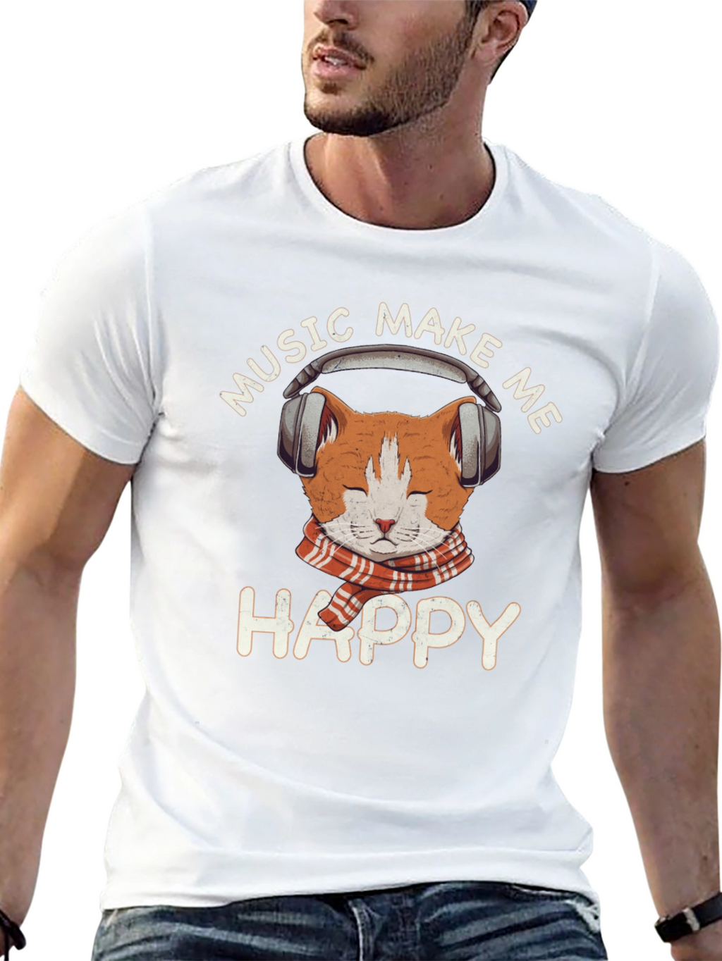 Music Loving Cat T-Shirt - Makes Me Happy