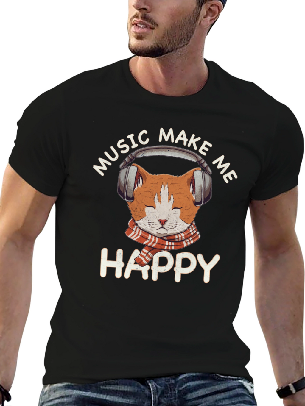 Music Loving Cat T-Shirt - Makes Me Happy