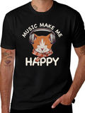 Music Loving Cat T-Shirt - Makes Me Happy