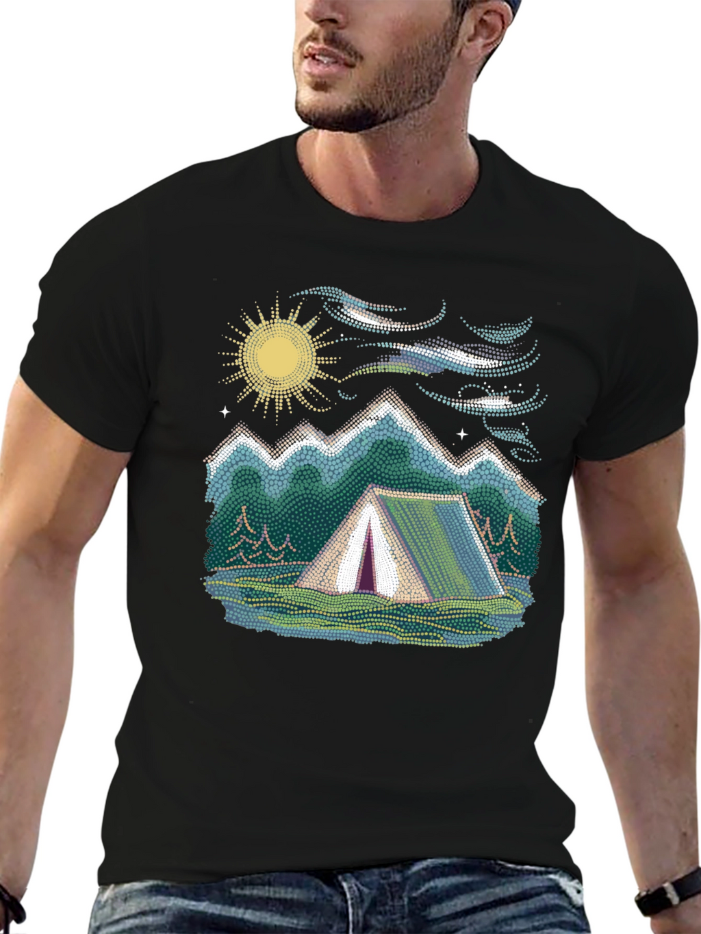 Camping Adventure Graphic Tee - Black