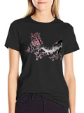 Black T-Shirt with Cherry Blossom Design