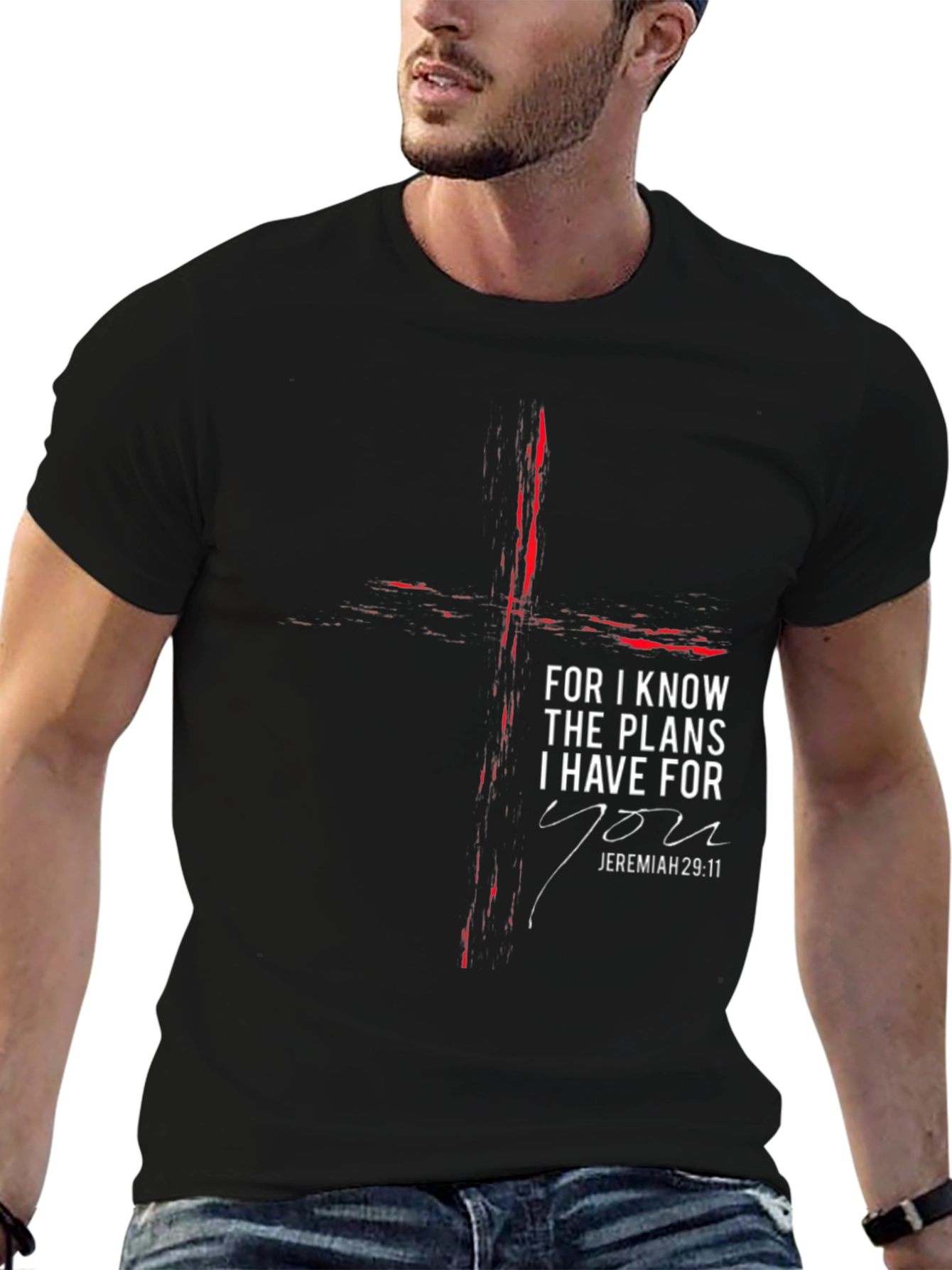 Faith-Inspired Black T-Shirt with Jeremiah 29:11 Design