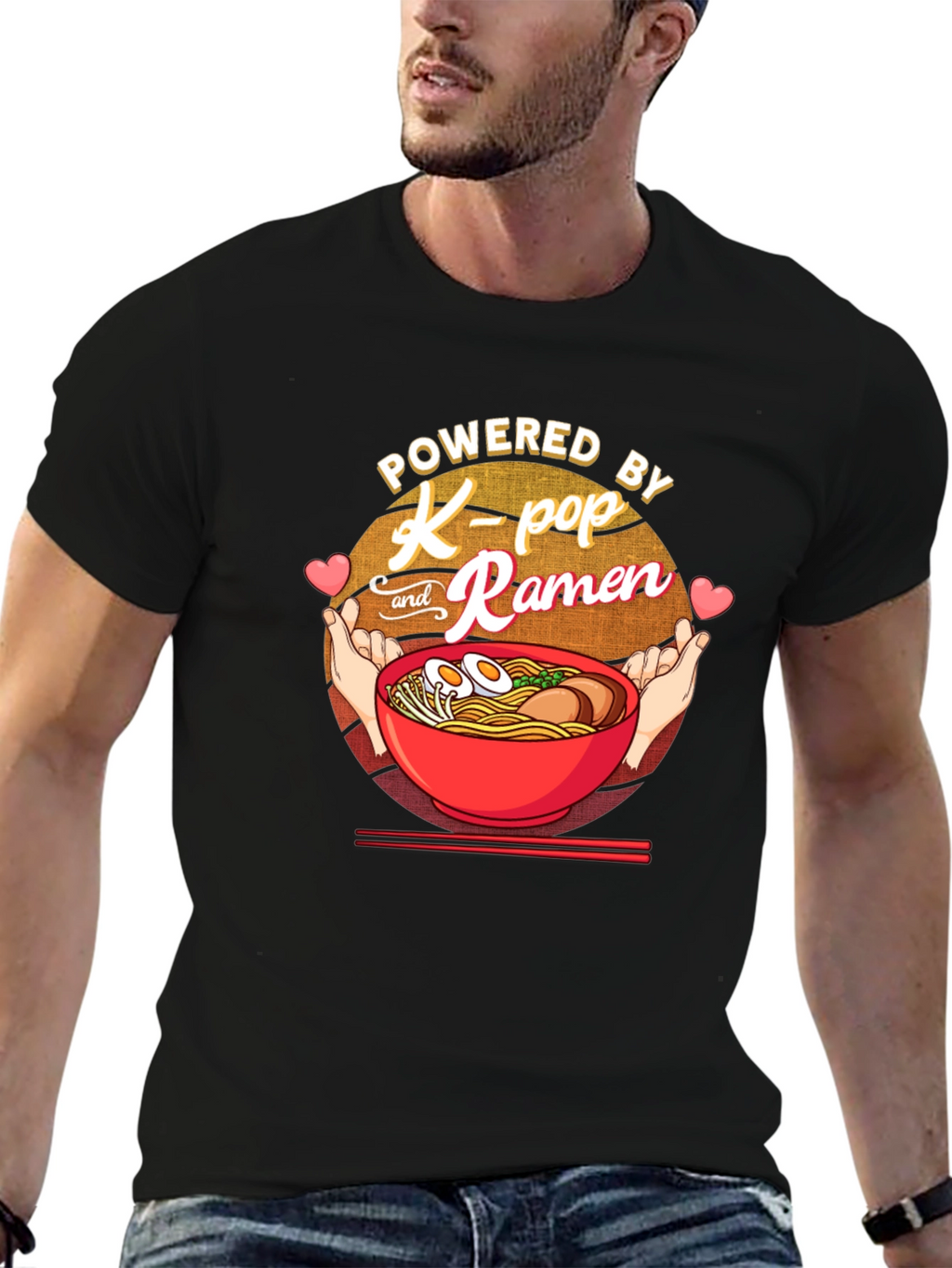 Powered by K-Pop and Ramen Black T-Shirt