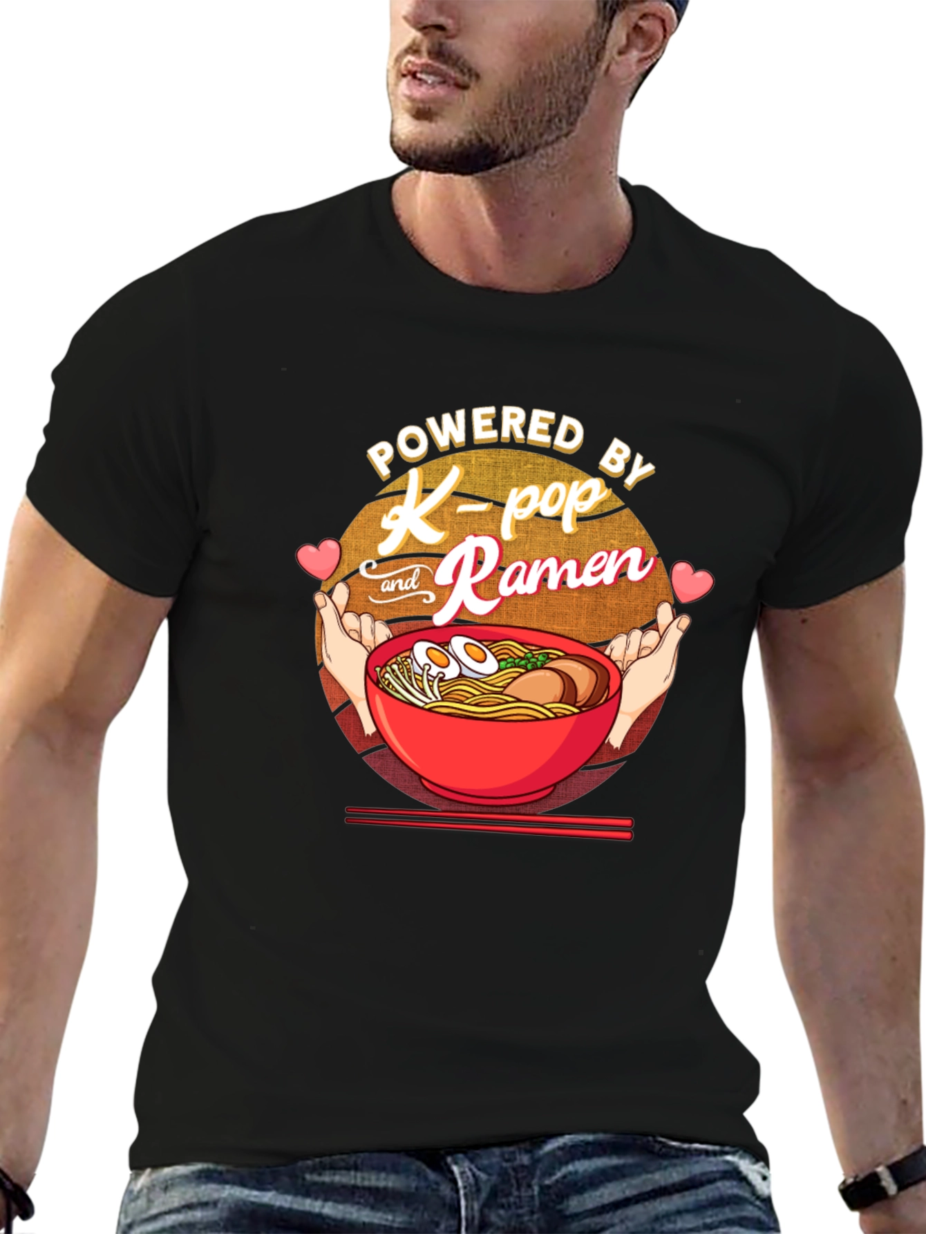 Powered by K-Pop and Ramen Black T-Shirt