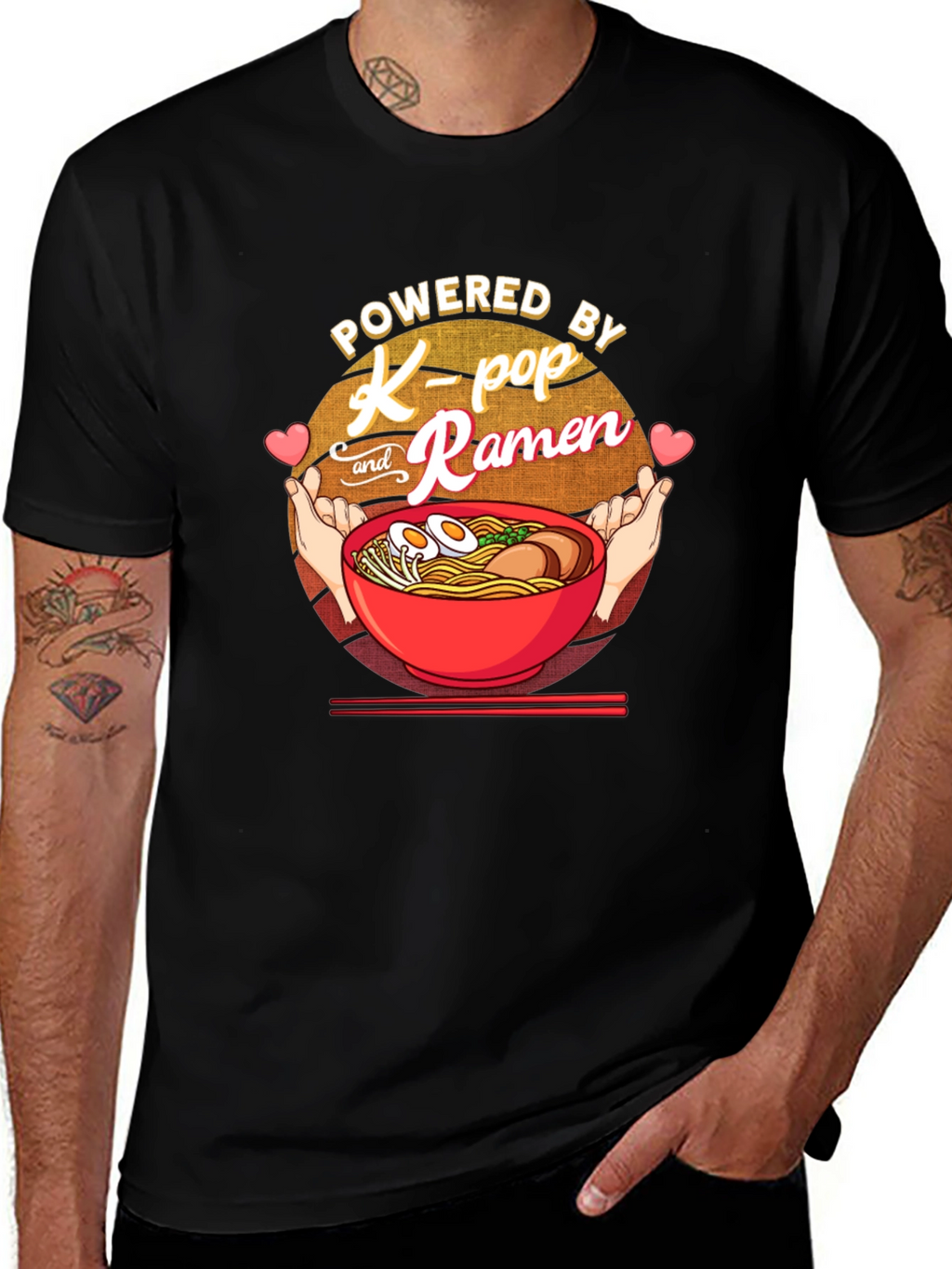 Powered by K-Pop and Ramen Black T-Shirt