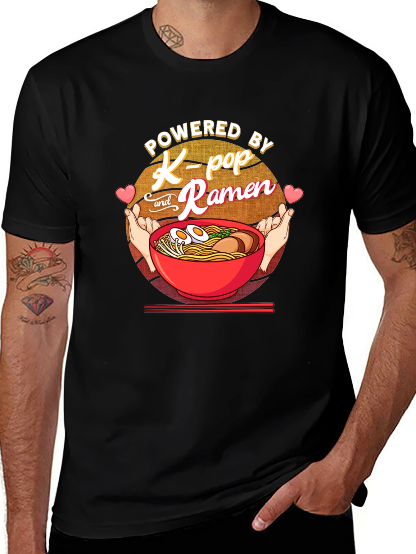 Powered by K-Pop and Ramen Black T-Shirt