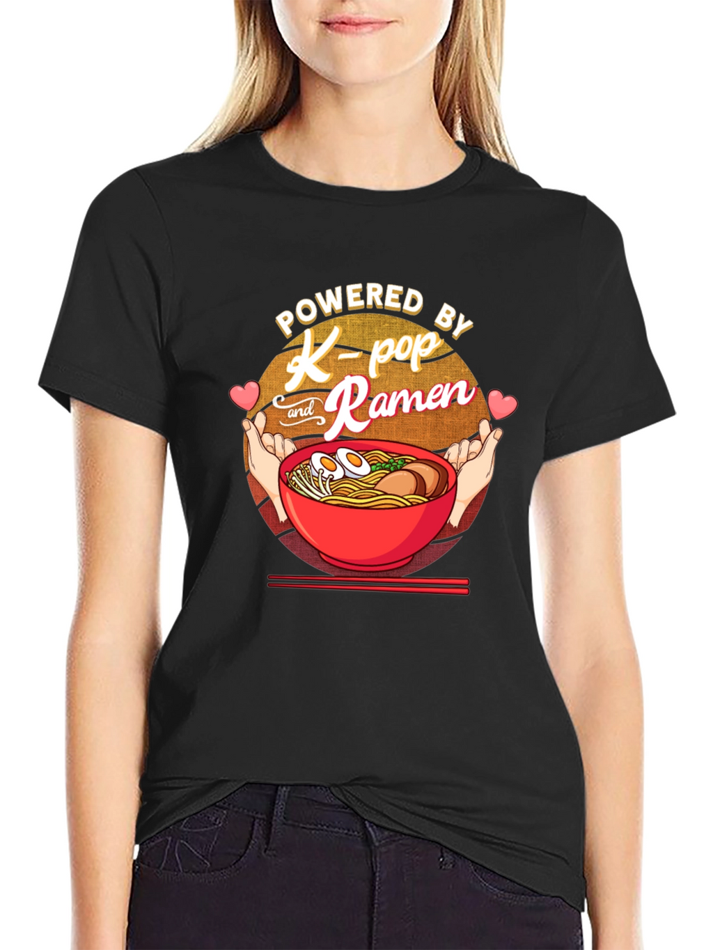 Powered by K-Pop and Ramen Black T-Shirt
