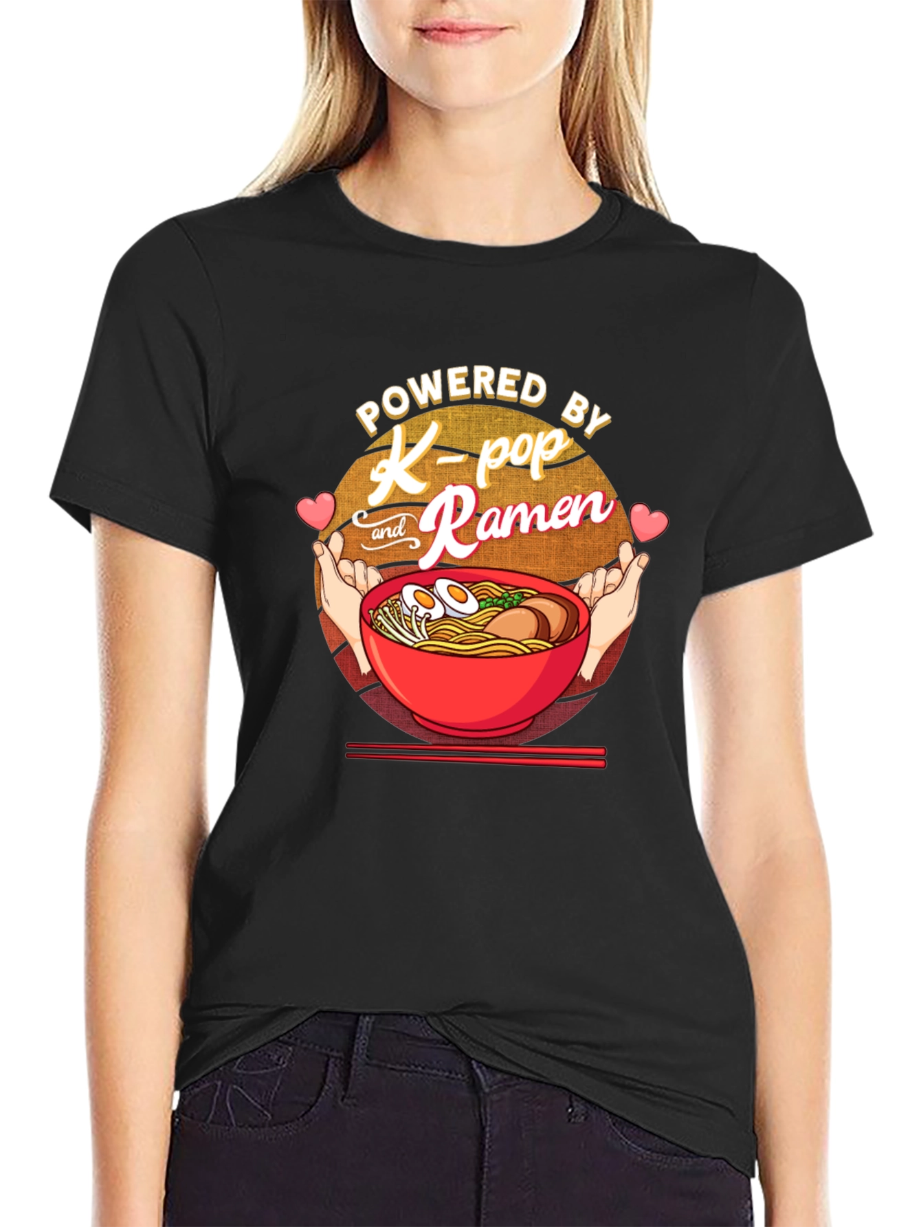 Powered by K-Pop and Ramen Black T-Shirt