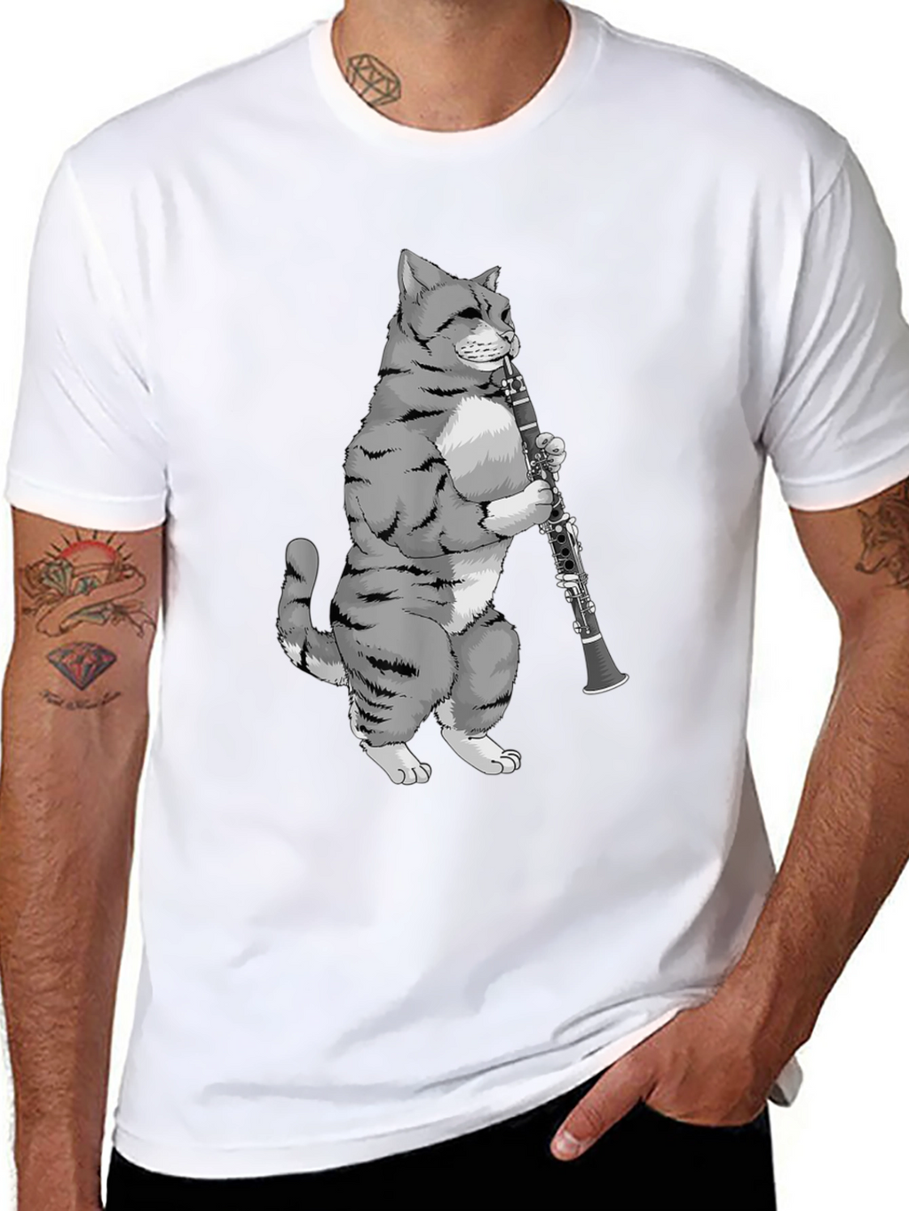 Cat Playing Clarinet T-Shirt - Unique Music Lover Tee