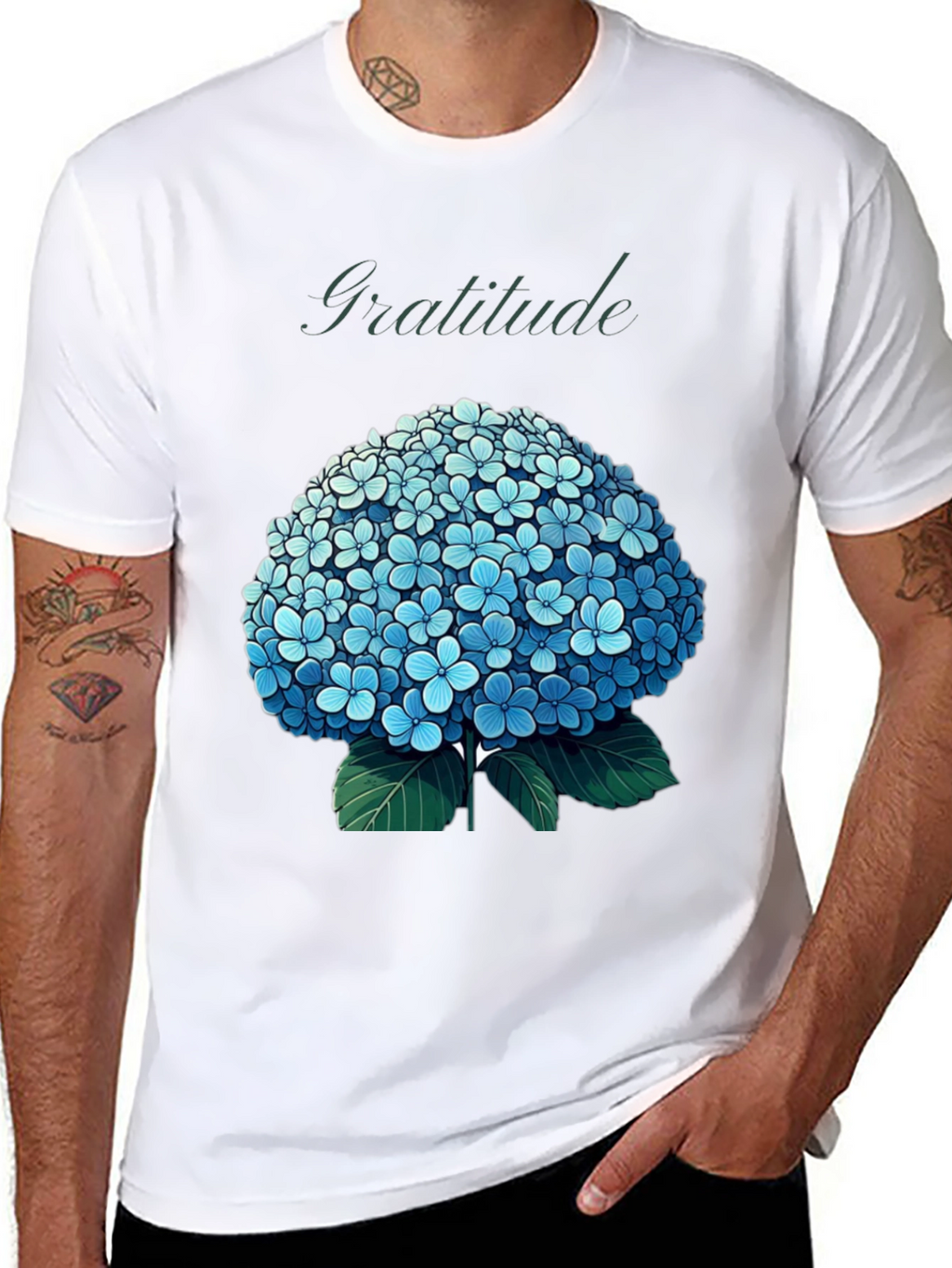 Gratitude Hydrangea Graphic Tee - Black