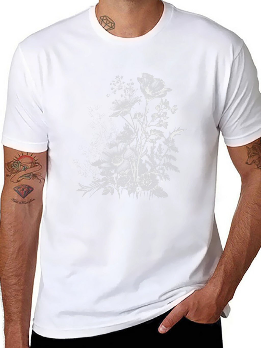 Floral Print Black Casual T-Shirt