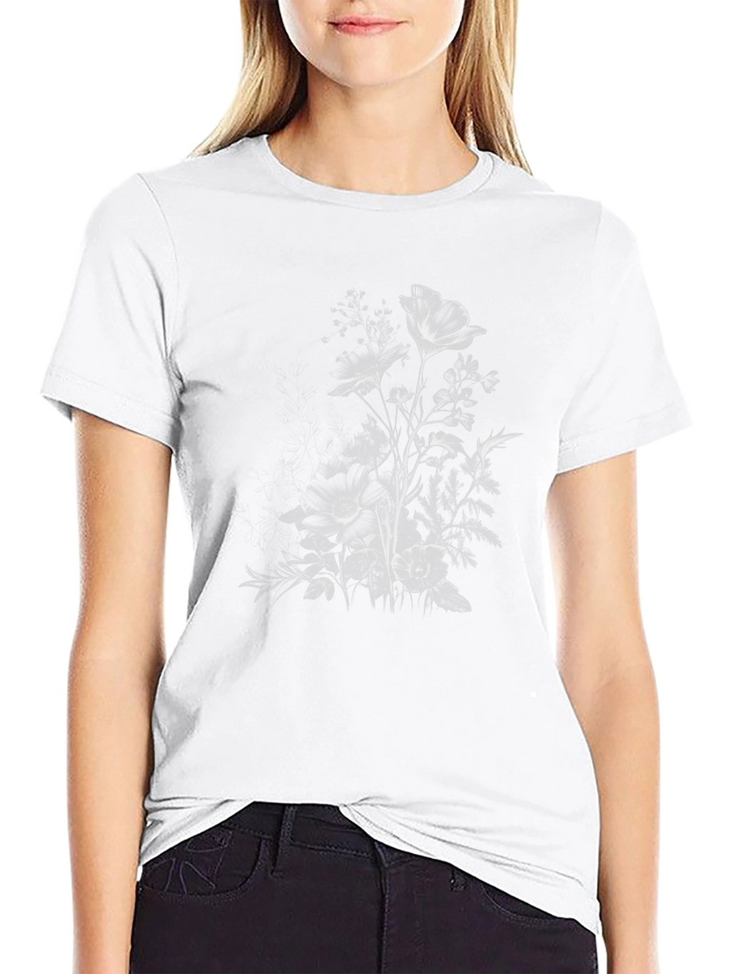 Floral Print Black Casual T-Shirt