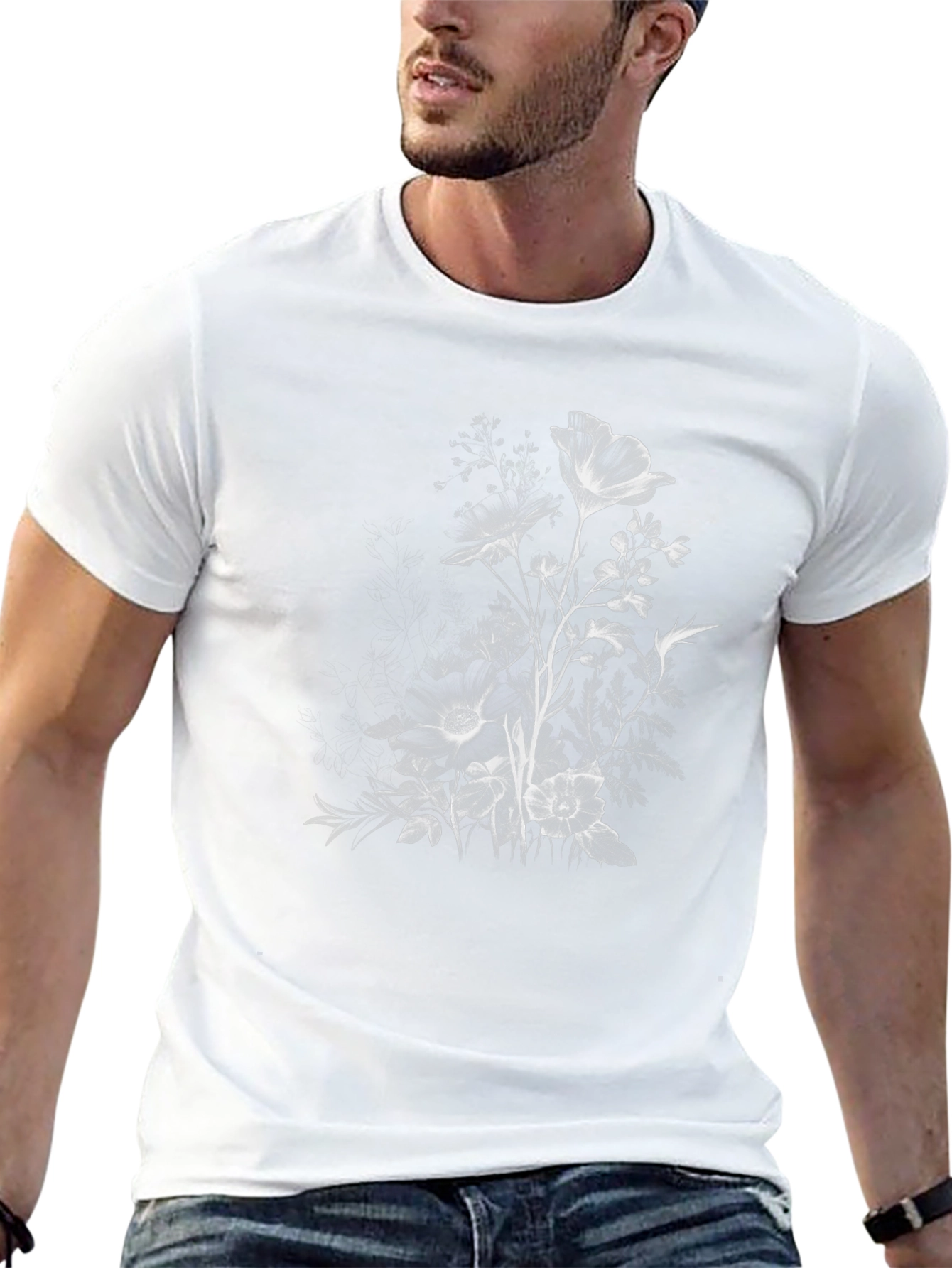 Floral Print Black Casual T-Shirt