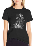 Floral Print Black Casual T-Shirt