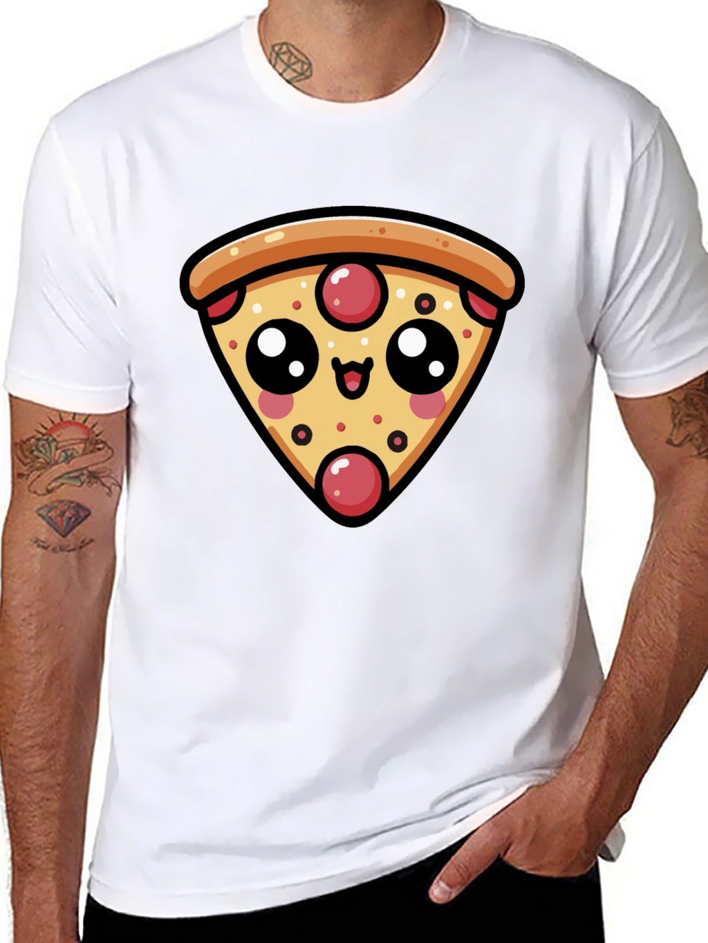 Cute Pizza Slice Graphic Black T-Shirt