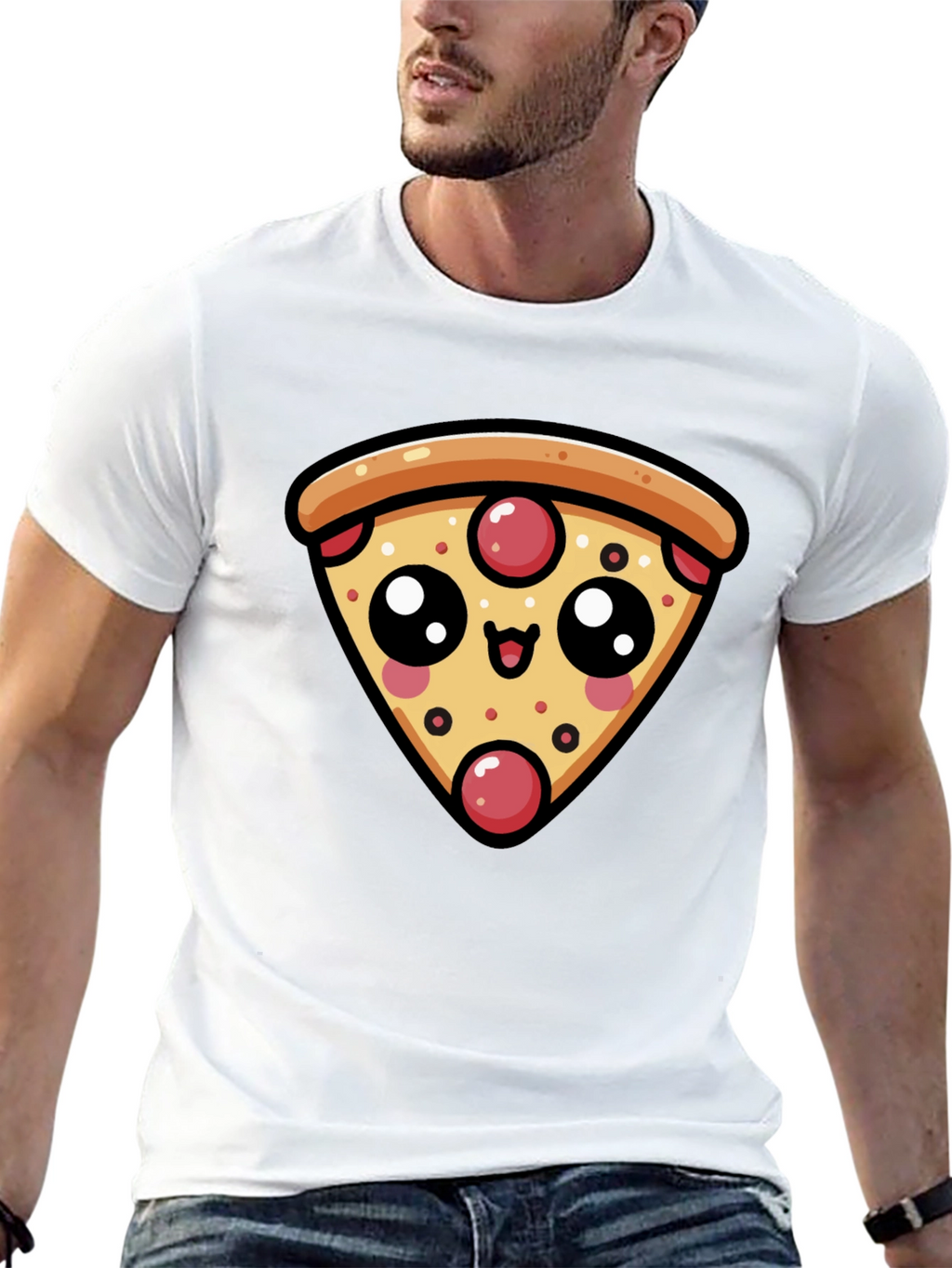 Cute Pizza Slice Graphic Black T-Shirt