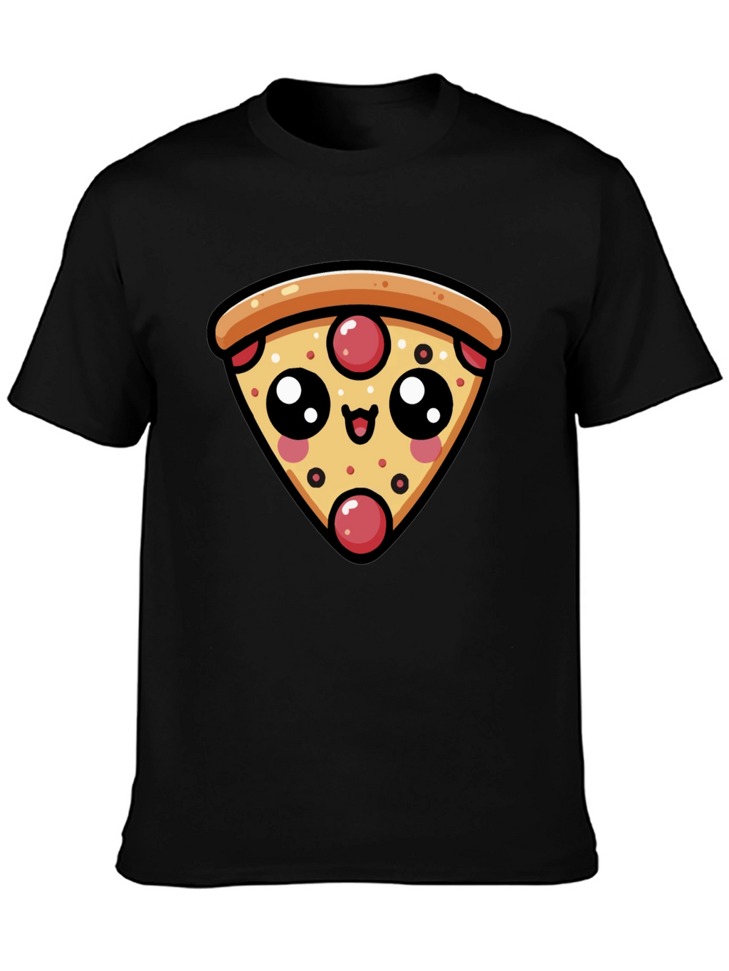 Cute Pizza Slice Graphic Black T-Shirt