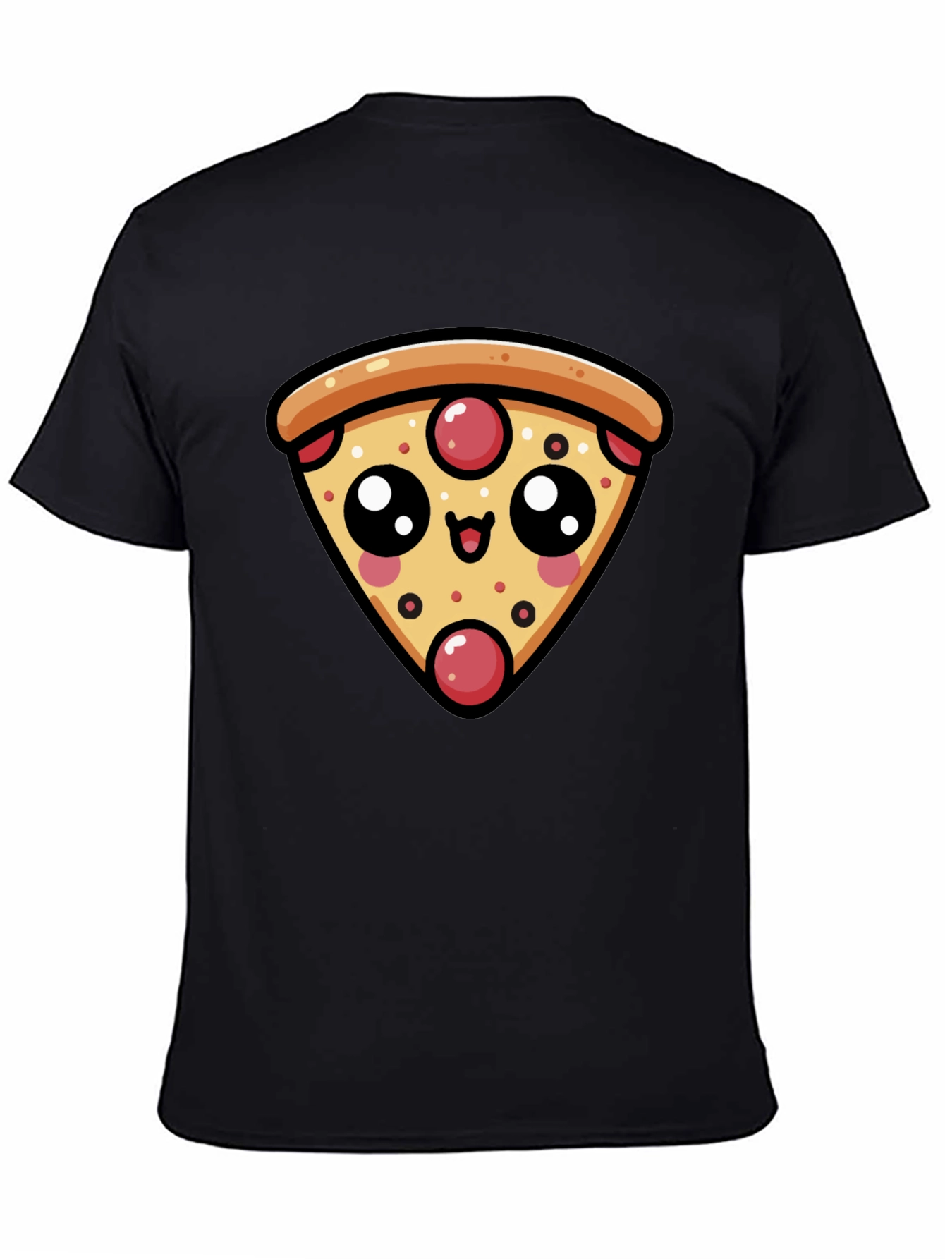 Cute Pizza Slice Graphic Black T-Shirt