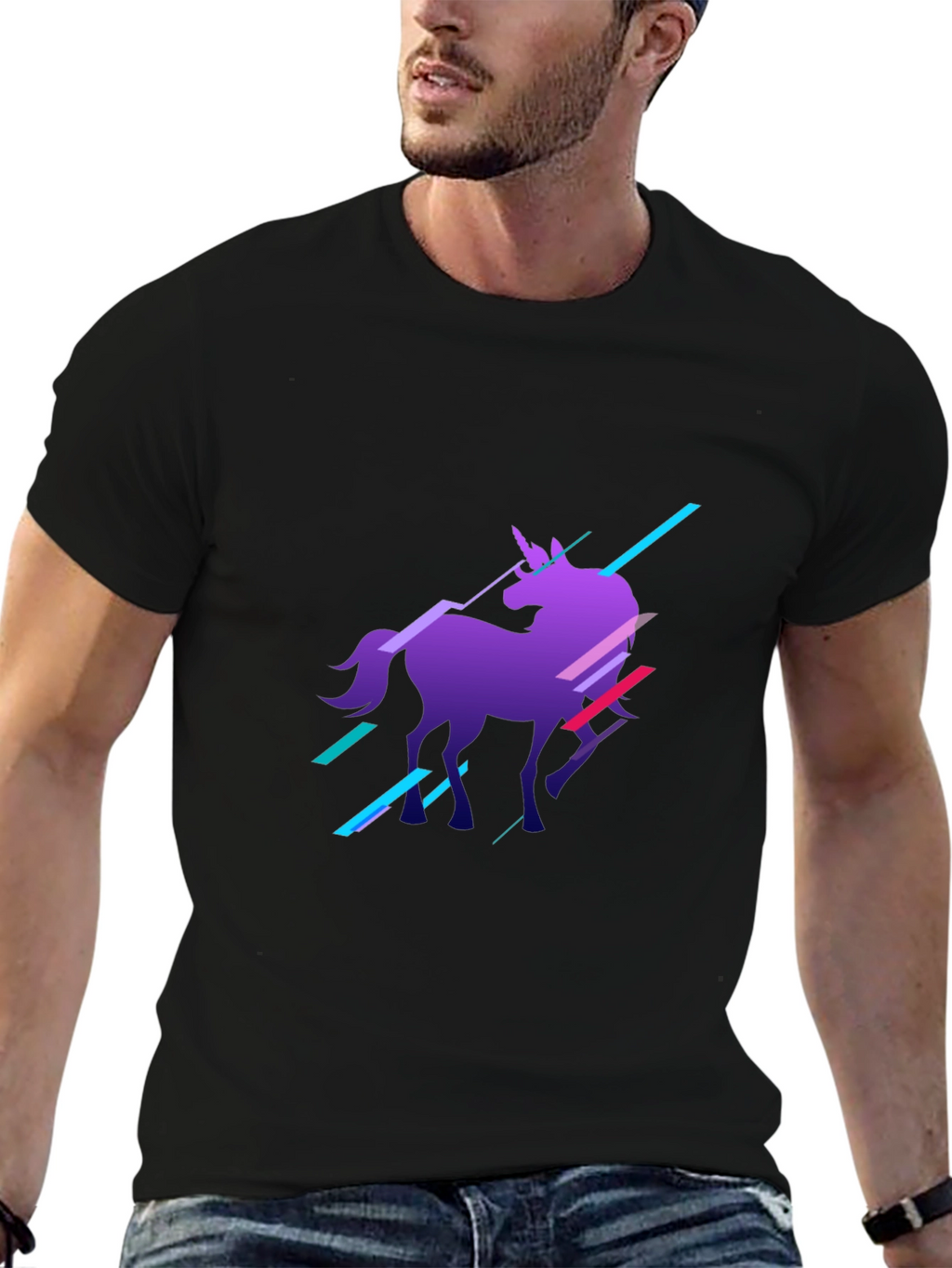 Unicorn Graphic Print Black T-Shirt
