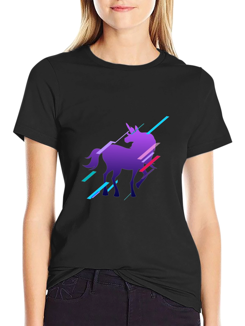 Unicorn Graphic Print Black T-Shirt