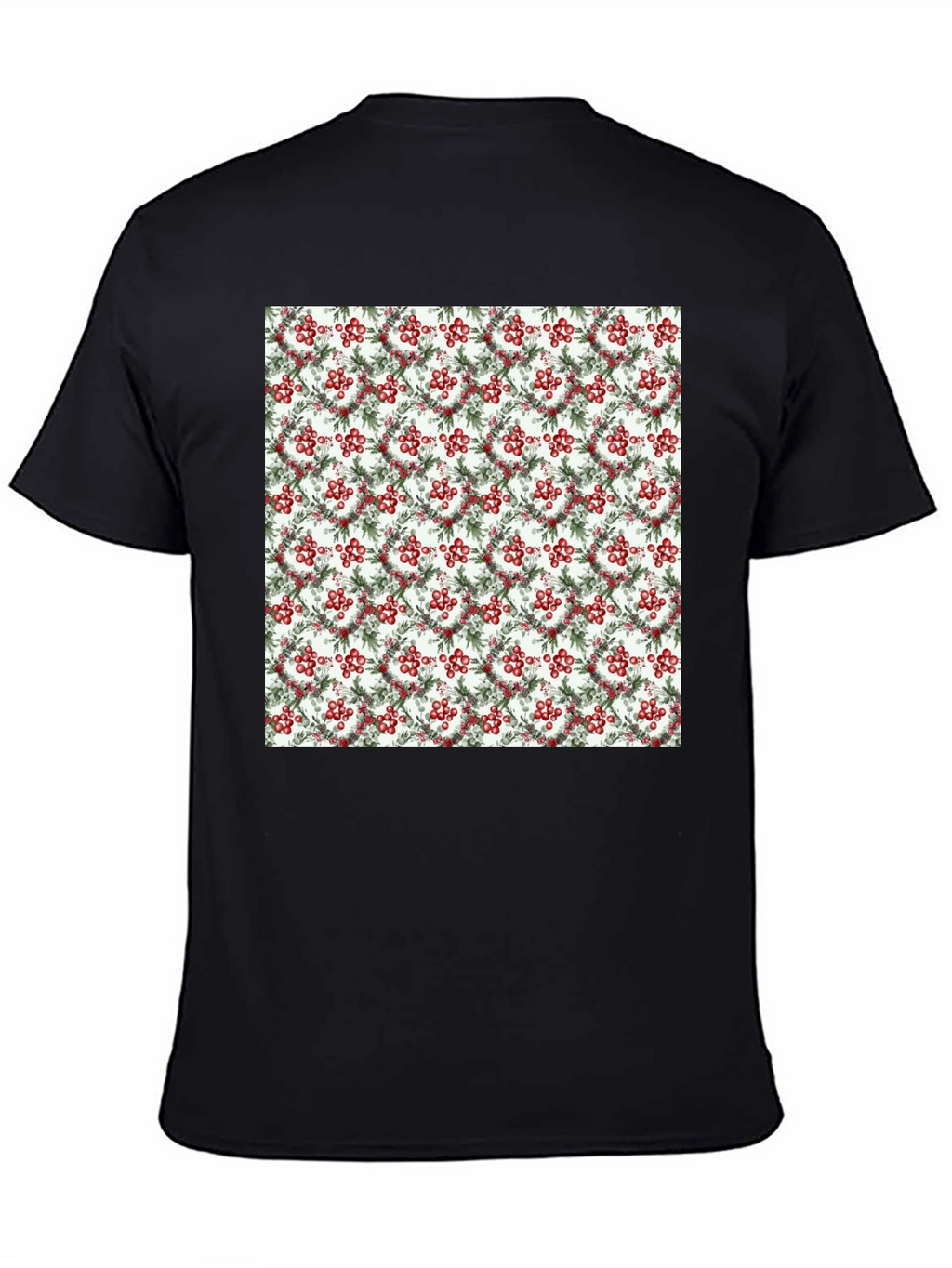 Festive Berry Wreath Pattern Black T-Shirt