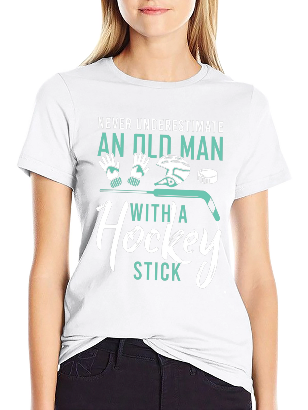 Never Underestimate Old Man Hockey Stick Graphic Tee