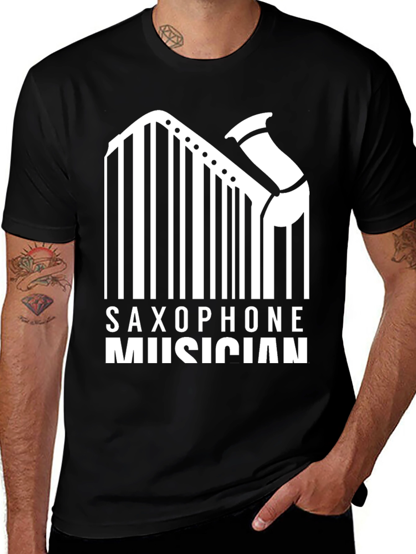 Saxophone Musician Barcode Graphic T-Shirt