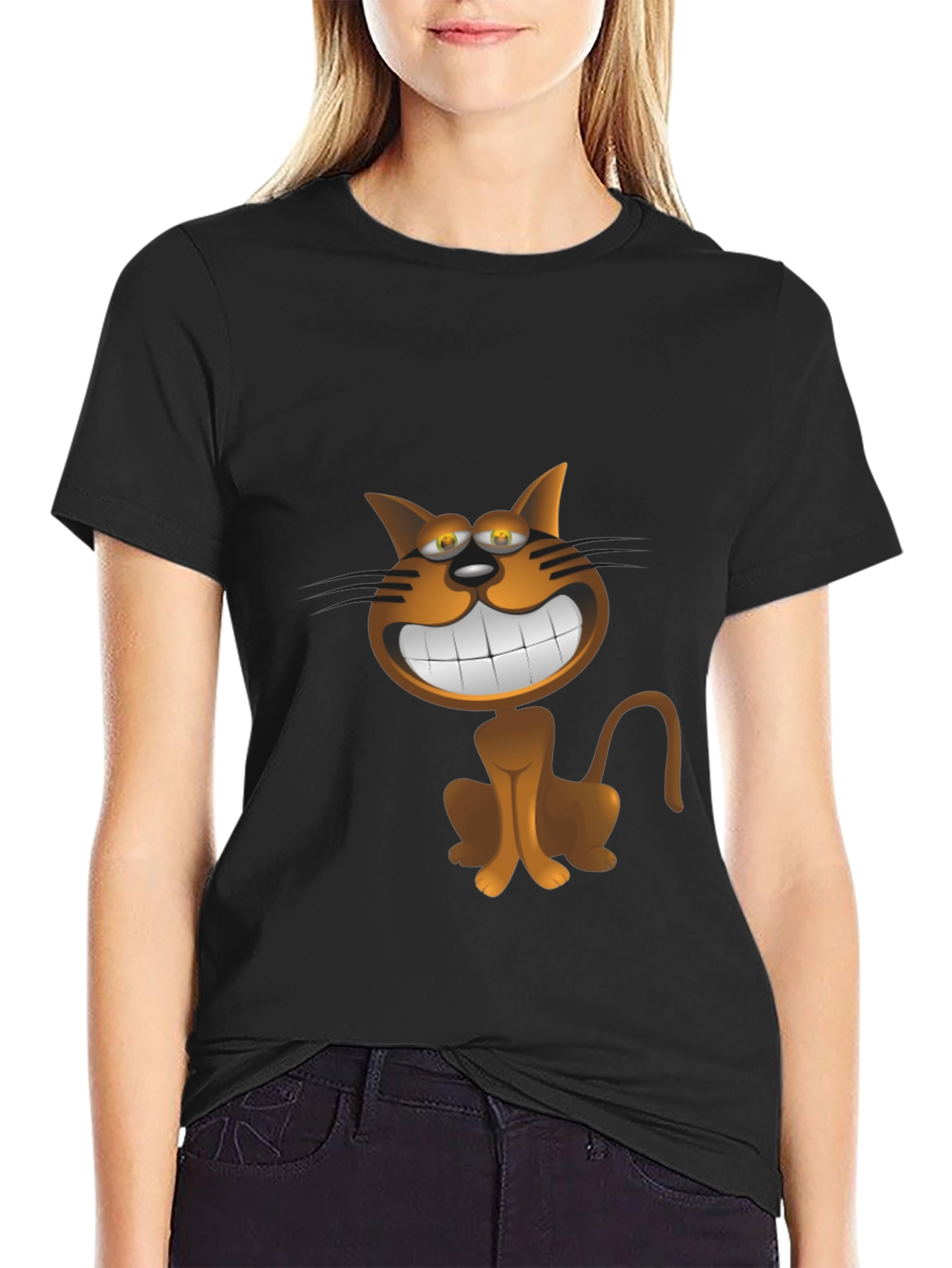 Cartoon Cat Black T-Shirt