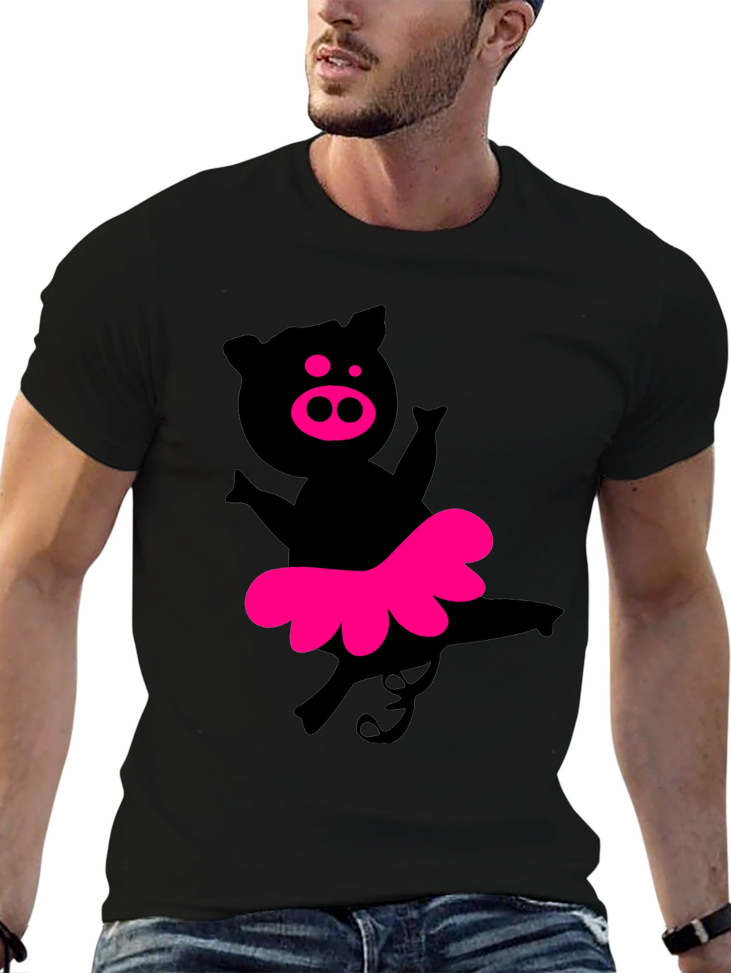 Funny Pig Ballerina Graphic Tee - Unisex Black T-Shirt