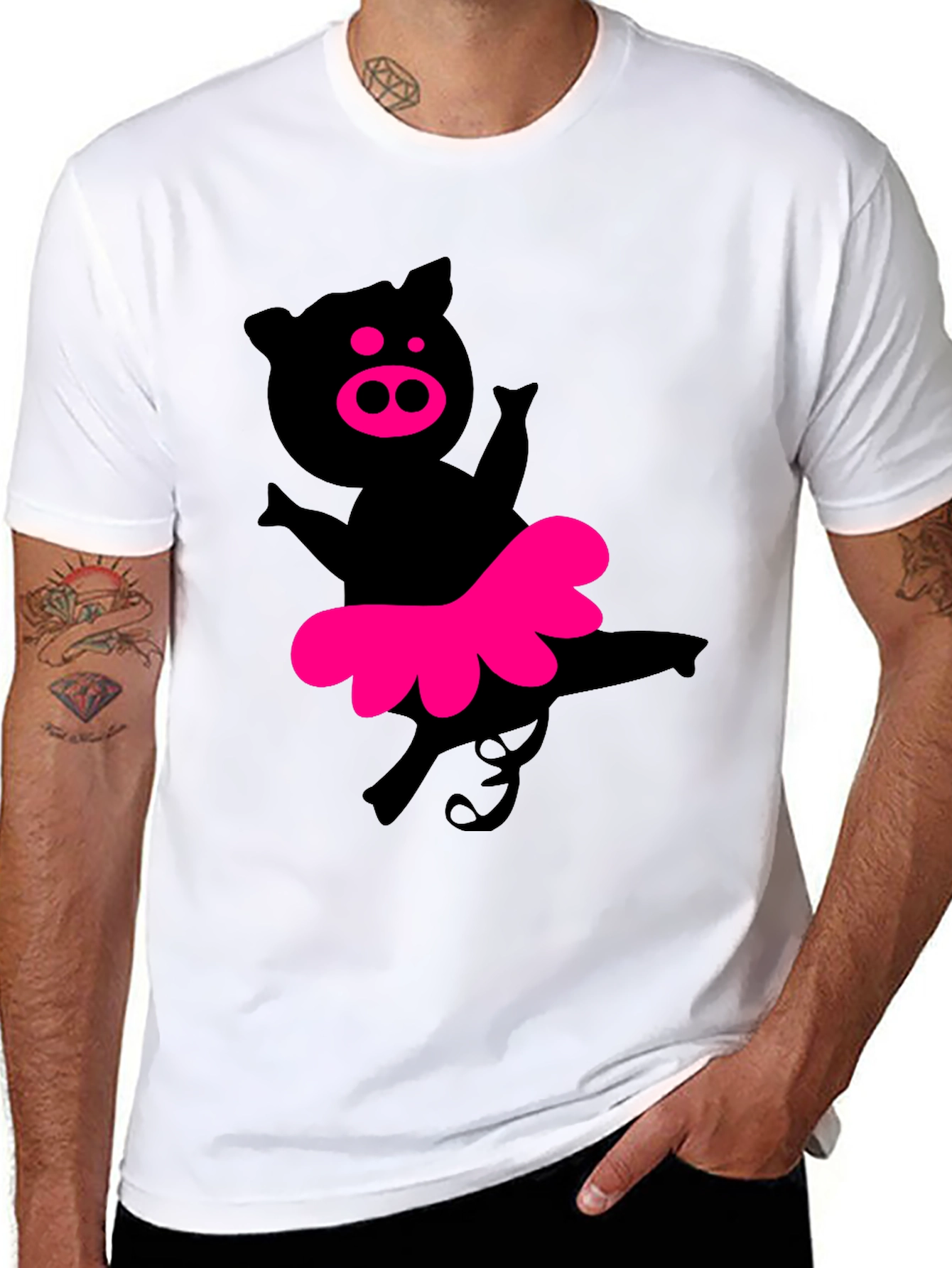Funny Pig Ballerina Graphic Tee - Unisex Black T-Shirt