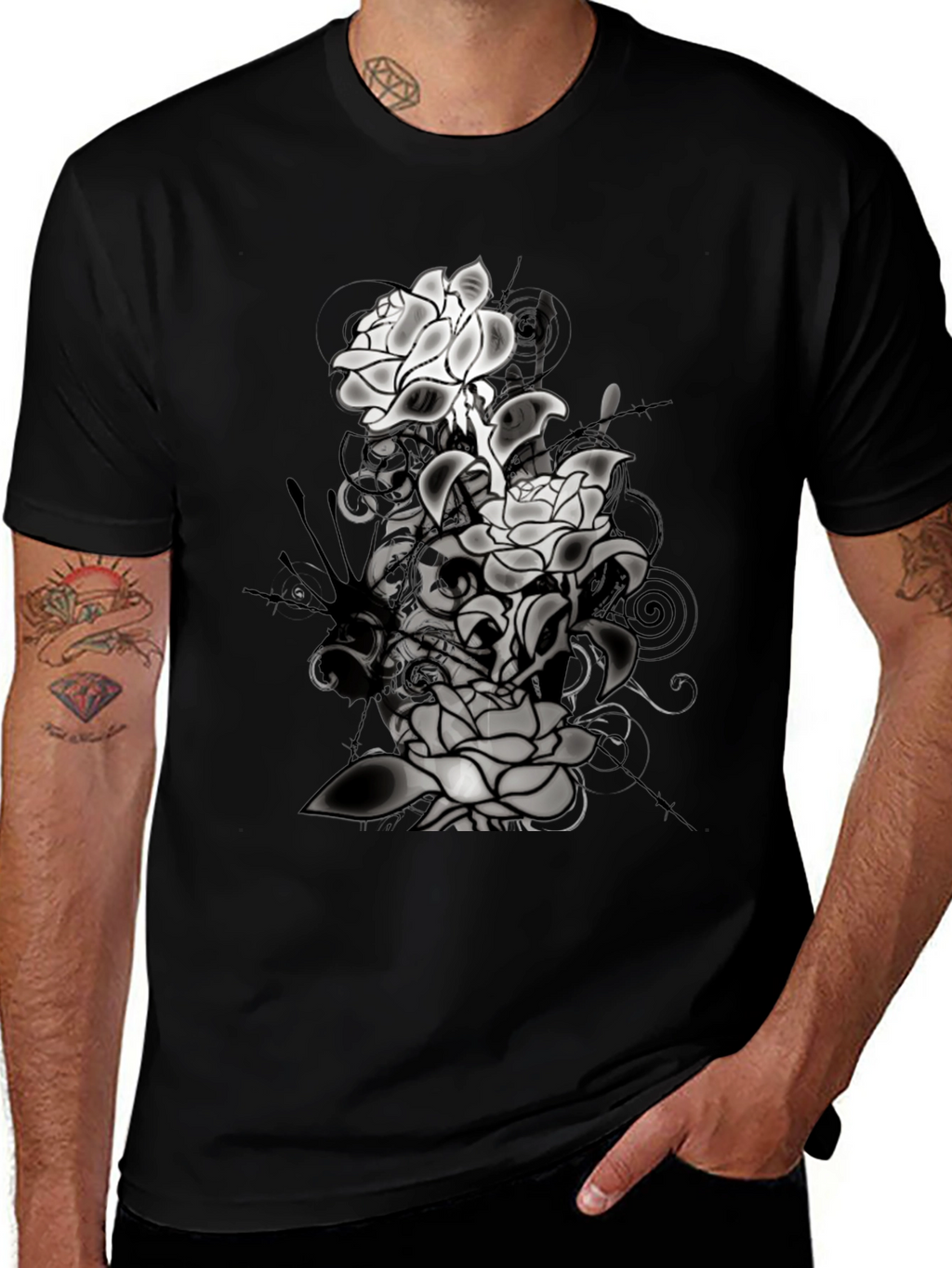 Floral Graphic T-Shirt - Mens Black Tee
