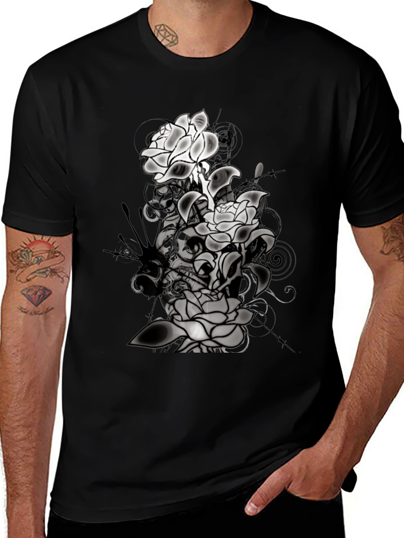 Floral Graphic T-Shirt - Mens Black Tee