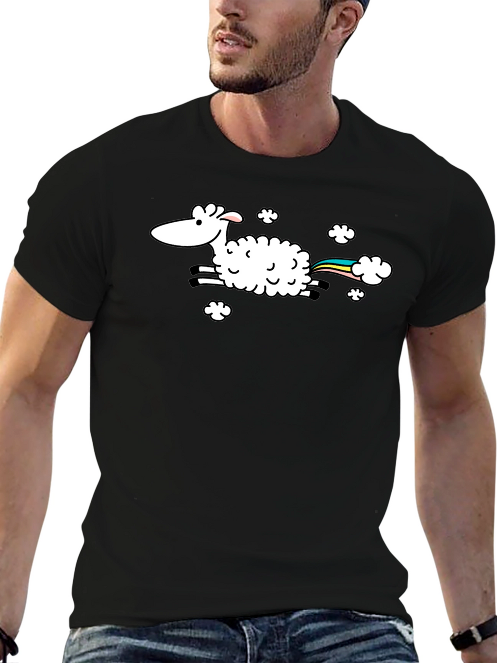 Rainbow Sheep T-Shirt - Black Cotton Tee