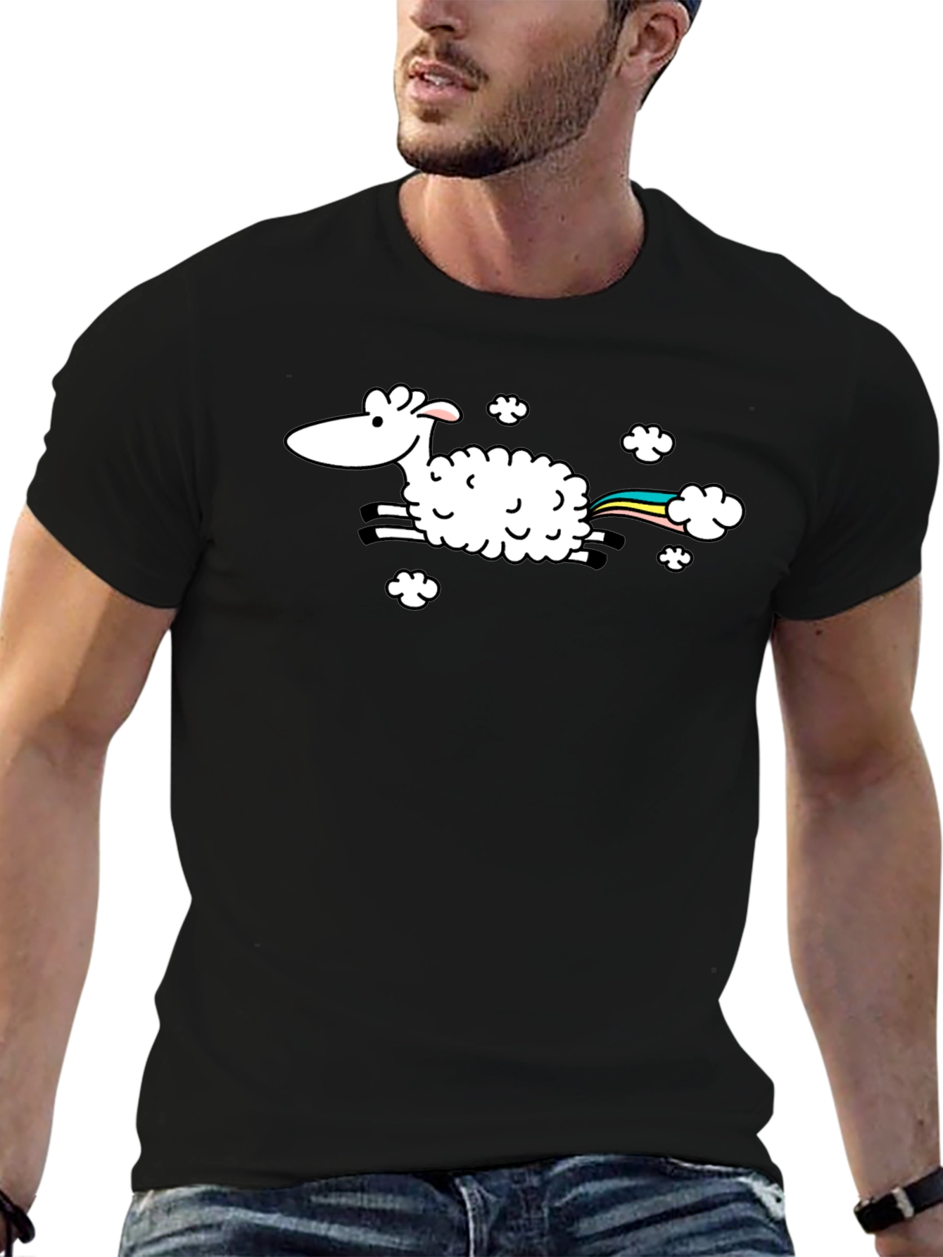 Rainbow Sheep T-Shirt - Black Cotton Tee