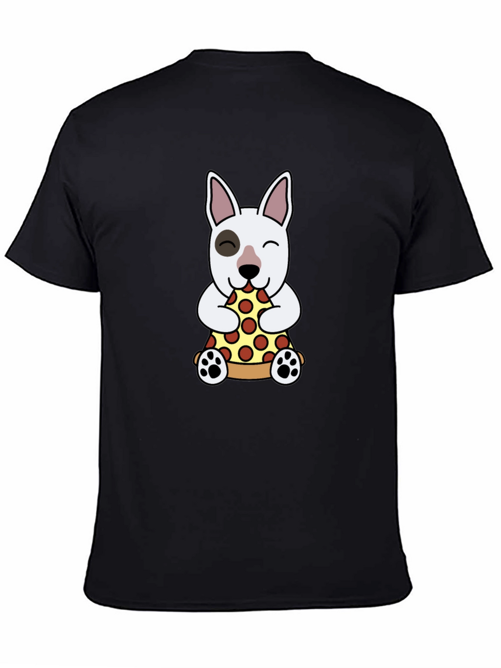 Dog Eating Pizza Graphic Tee - Black Cotton T-Shirt