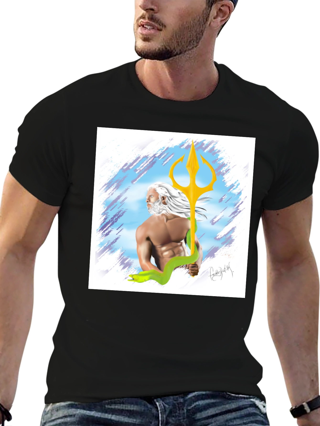 Poseidon Graphic T-Shirt - Mens Black Tee