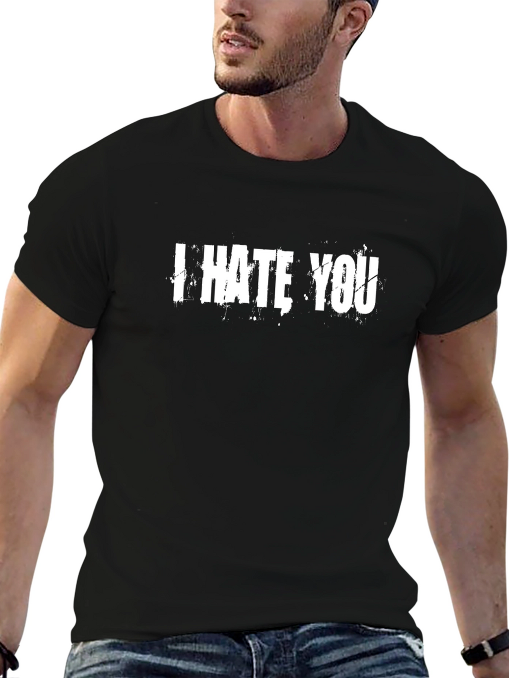 I HATE YOU Graphic Print Black T-Shirt
